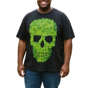 Lucky Size 3XL Black Tee With Clover Skull Graphic